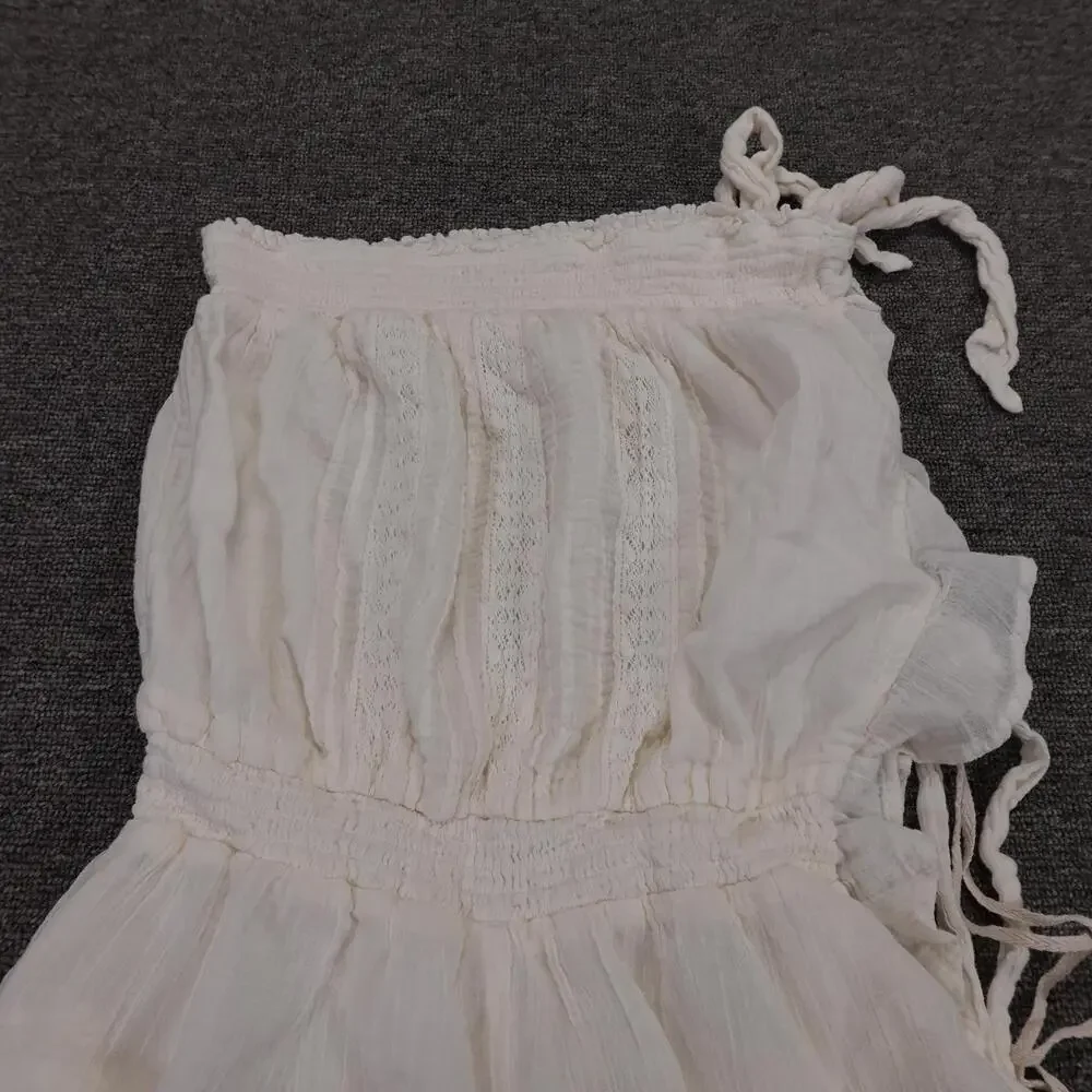 Free People Feeling Fancy Romper Womens XS White Off Shoulder Ruffle OB191-6890